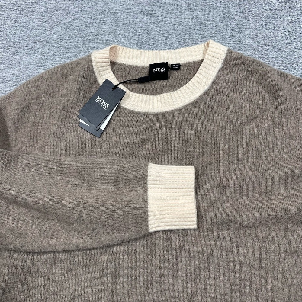Hugo Boss Sweater Mens Size XXL Brown Nimone Wool Cashmere Crew Neck NEW